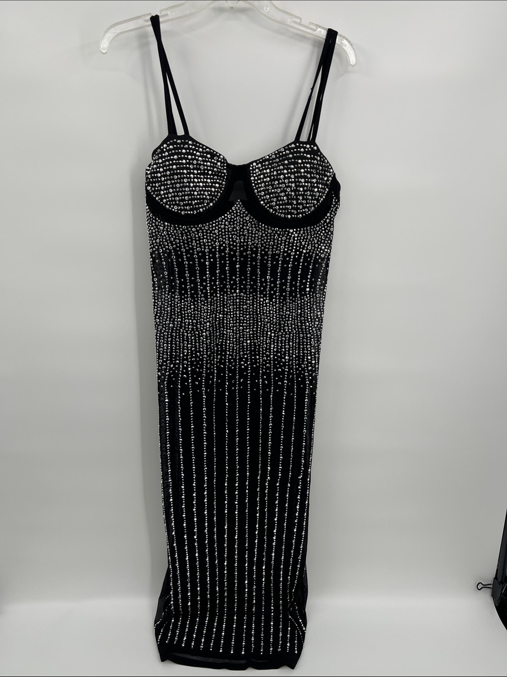 Black Embellished Strappy Evening Dress